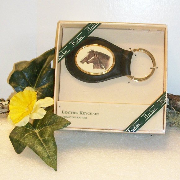 BARLOW Leather Horse Head Keychain NEW 3 3/4" L x 1 7/8" W Mare & Foal - Picture 1 of 8